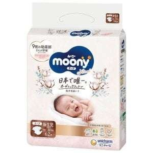Moony Natural NB (naujagimiams) 0-5 kg, 62 vnt.