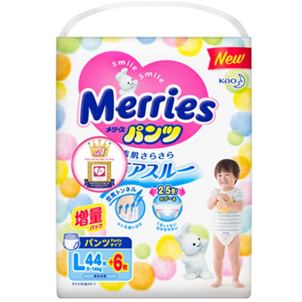 MERRIES Sauskelnės kelnaitės L 9-14 kg, 50 vnt.