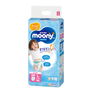 Moony L (Mergaitėms) 9-14 kg, 44 vnt.