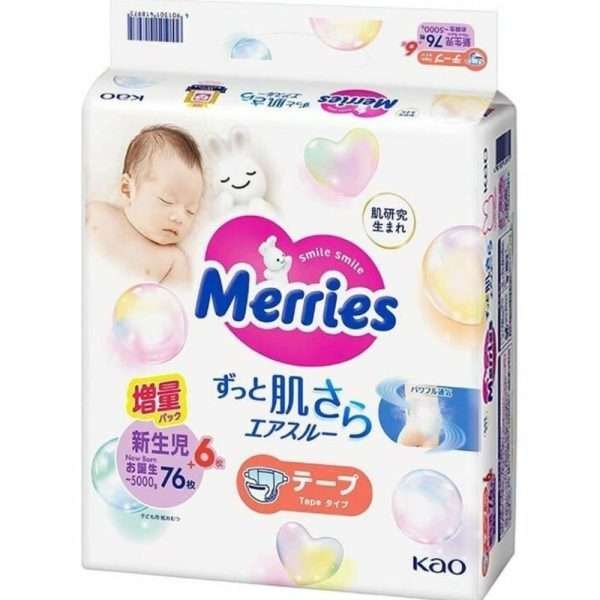 MERRIES Sauskelnės NB (naujagimiams), 0-5 kg, 76+6 vnt.